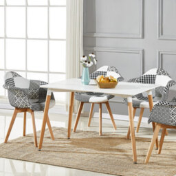 Life Interiors Single Black/white Patchwork Fabric Dining Chair With Wooden Legs, Modern Accent Chair - thumbnail 7