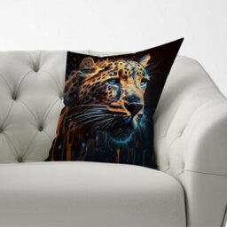 Warren Reed Designer Leapoard Face Splashart On Dark Background Cushions 60Cm X 60Cm - thumbnail 2