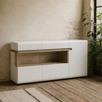 Wyld Haus Foxwhisk 3-Door Glazed Sideboard, White Gloss With Truffle Oak, 1640mm W - image 1