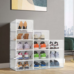 Living And Home 12Pcs White Adjustable Stackable Plastic Shoe Storage Box Organiser 33Cm W X 23Cm D X 14Cm H
