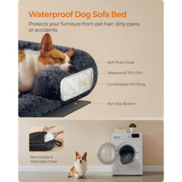 Songmics Comfortable Dog Sofa Bed, Pet Couch Cover, Calming Lounger For Medium Size Dogs, Dark Grey - thumbnail 3