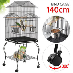 Yaheetech Black Triple Roof Rolling Bird Cage Metal Parrot Cage With Detachable Stand - thumbnail 4