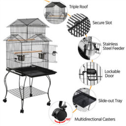 Yaheetech Black Triple Roof Rolling Bird Cage Metal Parrot Cage With Detachable Stand - thumbnail 5