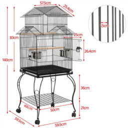 Yaheetech Black Triple Roof Rolling Bird Cage Metal Parrot Cage With Detachable Stand - thumbnail 3