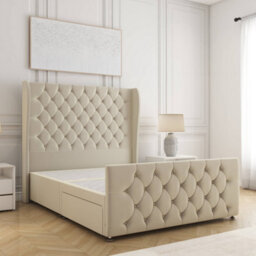 Bsspoke Anna Divan Bed Set Cream Plush Velvet With 54Inch Headboard & Footboard No Mattress No Drawers In 3Ft 4Ft 4Ft6 5Ft 6Ft