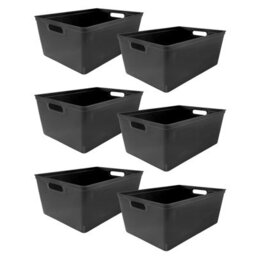 Simpa 6Pc 4L Black Plastic Storage Basket Studio Organiser Trays With Handles - thumbnail 1