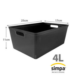 Simpa 6Pc 4L Black Plastic Storage Basket Studio Organiser Trays With Handles - thumbnail 3