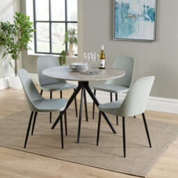 Core Products Aspen Grey Oak Effect 100Cm Round Dining Table With 4 Light Grey Plastic Duo Design Chairs