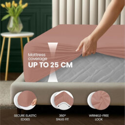 Aspire Homeware Peach Fitted Sheet-(25Cm) Deep Hotel Quality -Breathable Fitted Bed Sheets Double (L)190Cm X (W)137Cm - thumbnail 2