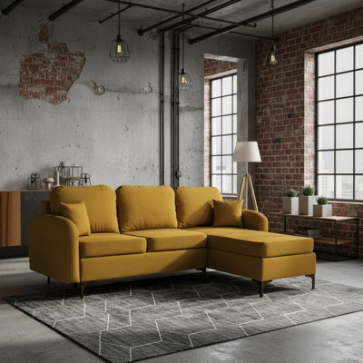 Venice L Corner Sofa Bed With Bonnell Spring Metal Legs Wooden Frame Dl Mechanism Storage 225X172X78X96 Cm Mustard Right - image 1