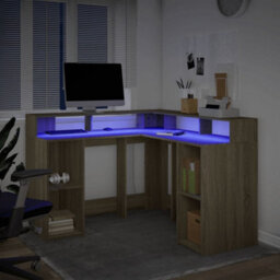 Walplus Desk With Led Lights Sonoma Oak 130X130X91 Cm Engineered Wood - thumbnail 5