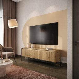 Arte Trend 05 Tv Cabinet In Oak Artisan - Ripple Front Design With Push-To-Open Doors & Cable Management - W1670mm X H560mm X D400mm - thumbnail 3