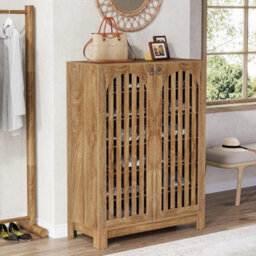 Wooden Shoe Cabinet With Airy Doors, 6-Tier Entryway Shoe Storage Rack Organizer - thumbnail 5