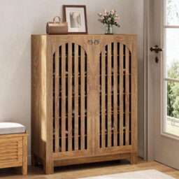 Wooden Shoe Cabinet With Airy Doors, 6-Tier Entryway Shoe Storage Rack Organizer - thumbnail 3