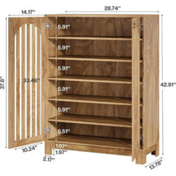 Wooden Shoe Cabinet With Airy Doors, 6-Tier Entryway Shoe Storage Rack Organizer - thumbnail 2