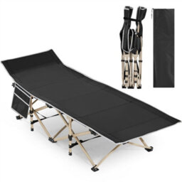 Yaheetech Black Metal Folding Camping Bed With Carry Bag