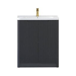 Royal Bathrooms Avenza 700mm Fluted Floor Standing Vanity Unit Matt Obsidian Black 2 Door Storage Cabinet With Ceramic Basin - thumbnail 7