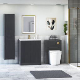 Royal Bathrooms Avenza 700mm Fluted Floor Standing Vanity Unit Matt Obsidian Black 2 Door Storage Cabinet With Ceramic Basin - thumbnail 4