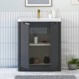 Royal Bathrooms Avenza 700mm Fluted Floor Standing Vanity Unit Matt Obsidian Black 2 Door Storage Cabinet With Ceramic Basin - thumbnail 5