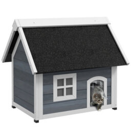 Pawhut Outdoor Feral Cat House With Openable Asphalt Roof - Grey - thumbnail 2