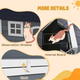 Pawhut Outdoor Feral Cat House With Openable Asphalt Roof - Grey - thumbnail 7