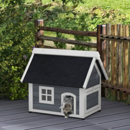 Pawhut Outdoor Feral Cat House With Openable Asphalt Roof - Grey - thumbnail 1