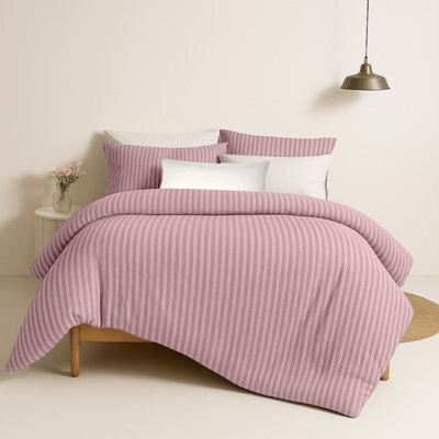 Bedlooms Peach Stripe Duvet Cover Set, Reversible, Breathable & Hypoallergenic Bedding Pack, Super King 260X220Cm - image 1
