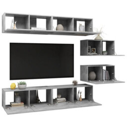 Berkfield 6 Piece Tv Cabinet Set Concrete Grey Engineered Wood - thumbnail 3
