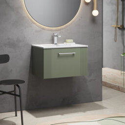 Balterley Belvide Partial Fluted 1 Drawer Wall Hung Vanity Unit With 1 Tap Hole Minimalist Basin - 600mm - Satin Green - thumbnail 6