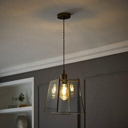 Valuelights Susie Glass Lantern Brushed Brass Single Ceiling Pendant Light With Led Bulb