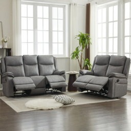 Manual Recliners Sofa, Recliner Couches Set, 2 Seater + 3 Seater - Grey - thumbnail 1