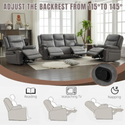 Manual Recliners Sofa, Recliner Couches Set, 2 Seater + 3 Seater - Grey - thumbnail 8