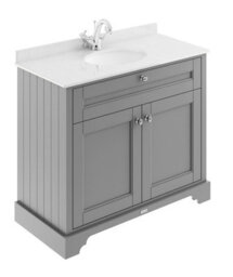 Hudson Reed Floor Standing Two Door Traditional Vanity Unit With 1 Tap Hole White Marble Top & Basin In Storm Grey, 1020 X 470mm