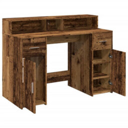 Berkfield Desk With Led Lights Old Wood 120X55X91 Cm Engineered Wood - thumbnail 9