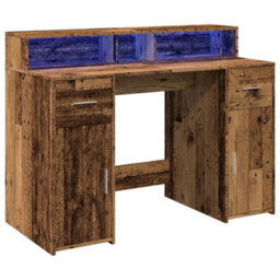Berkfield Desk With Led Lights Old Wood 120X55X91 Cm Engineered Wood - thumbnail 3