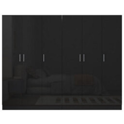 Reflect 2Pc Wardrobe Bundle - 3 Door Plain + 3 Door Plain - Black Gloss & Black Oak - H: 180Cm X W: 224Cm X D: 47Cm - thumbnail 6