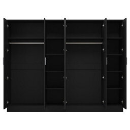 Reflect 2Pc Wardrobe Bundle - 3 Door Plain + 3 Door Plain - Black Gloss & Black Oak - H: 180Cm X W: 224Cm X D: 47Cm - thumbnail 7