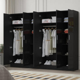Reflect 2Pc Wardrobe Bundle - 3 Door Plain + 3 Door Plain - Black Gloss & Black Oak - H: 180Cm X W: 224Cm X D: 47Cm - thumbnail 2