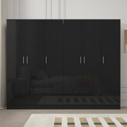 Reflect 2Pc Wardrobe Bundle - 3 Door Plain + 3 Door Plain - Black Gloss & Black Oak - H: 180Cm X W: 224Cm X D: 47Cm - thumbnail 3