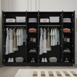 Reflect 2Pc Wardrobe Bundle - 3 Door Plain + 3 Door Plain - Black Gloss & Black Oak - H: 180Cm X W: 224Cm X D: 47Cm - thumbnail 4