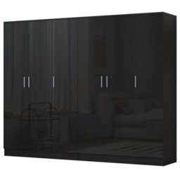 Reflect 2Pc Wardrobe Bundle - 3 Door Plain + 3 Door Plain - Black Gloss & Black Oak - H: 180Cm X W: 224Cm X D: 47Cm - thumbnail 5