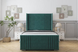 "Sloomy Camden Emerald Plush Bed Frame With Mattress With 50""  Upholstered Wingback Headboard 4' Small Double"