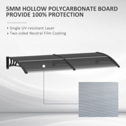 Matteo Black Door Canopy Awning - 196X75Cm Weatherproof & Uv Resistant Porch Shelter - thumbnail 4