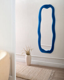 Beliani Wall Mirror Beaune 56 Cm 160 Cm Velvet Blue - thumbnail 2