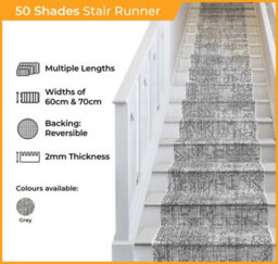 50 Shades Stair Runner - Reversible, Durable & Hardwearing Carpet For Stairs & Staircases, Multiple Lengths - thumbnail 2