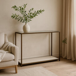 Wyld Haus Aracaju Ivory Shagreen And Brass Glass Top Console Table - thumbnail 3
