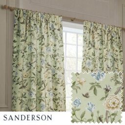 Sanderson Porcelain Garden Printed Chenille Room Darkening Pencil Pleat Curtain Pair Sage (W)168Cm X (D)137Cm