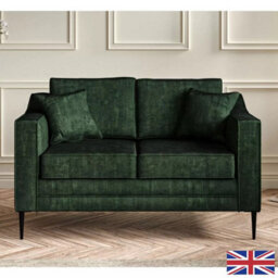 Aspen Green Velvet 2 Seater Sofa With Foam Seat Cushion, Piped Detailing, Black Metal Stiletto Legs & Accent Pillows - thumbnail 1
