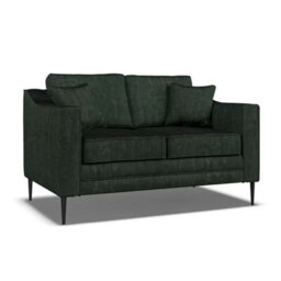 Aspen Green Velvet 2 Seater Sofa With Foam Seat Cushion, Piped Detailing, Black Metal Stiletto Legs & Accent Pillows - thumbnail 3