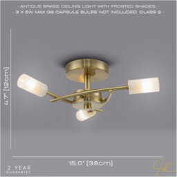 Happy Homewares Contemporary Designer 3-Arm Antique Brass Ceiling Light With Tubular Shades - thumbnail 6